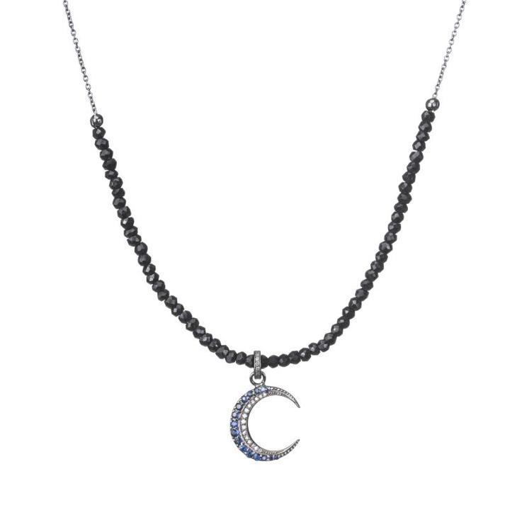 Ashley Schenkein Jewelry - Diamond Moon With Sapphire Necklace