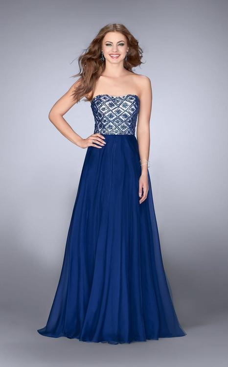 La Femme Gigi - Beaded Semi-sweetheart A-line Dress In Navy 24561