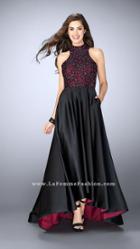 La Femme - High Halter Floral Lace A-line Long Evening Gown 24234