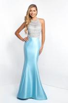 Blush - C1011 Crystal Beaded Halter Mermaid Dress