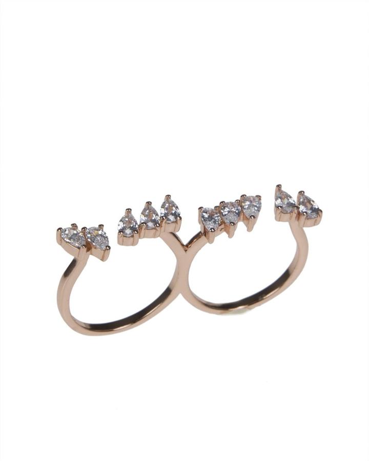 Cz By Kenneth Jay Lane - Rose Gold Plated Floating Cz Double Finger Ring