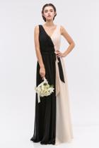 Eureka Fashion - Pleated V-neck Chiffon A-line Dress