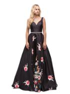 Attractive Long V-neck Floral Print Prom Dress
