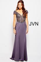 Jovani - Jvn53185 Cap Sleeve Swirl Ornate Illusion Sheath Gown