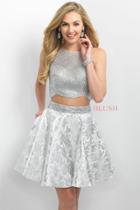 Blush - Two-piece Beaded Jewel Neck A-line Dress 11161