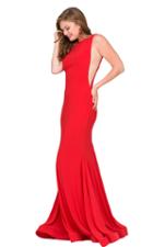 Jovani - Sleeveless Long Dress With Open V Back In Burgundy 47100