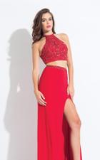 Rachel Allan - 6021 Two Piece Halter Gown With Slit
