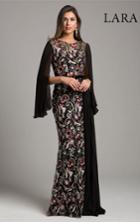 Lara Dresses - 29959 Lace Appliqued Caped Evening Gown