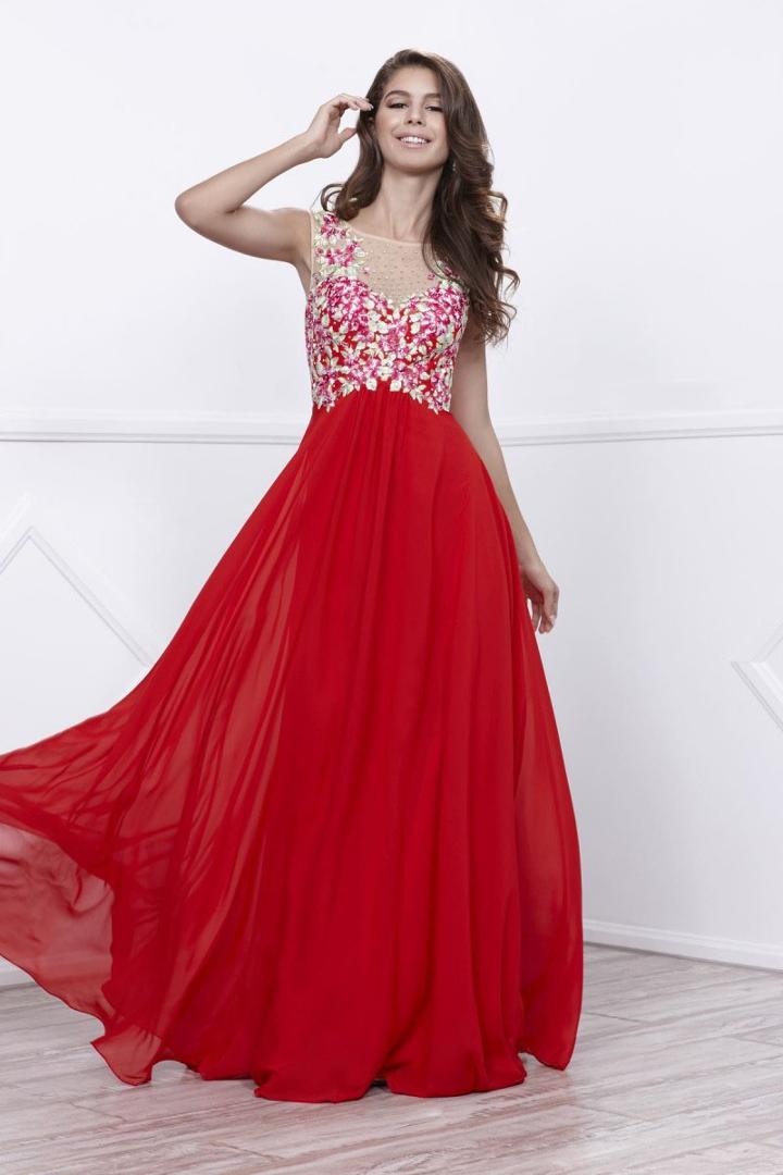 Nox Anabel - 8306 Floral Applique Illusion Bateau A-line Dress
