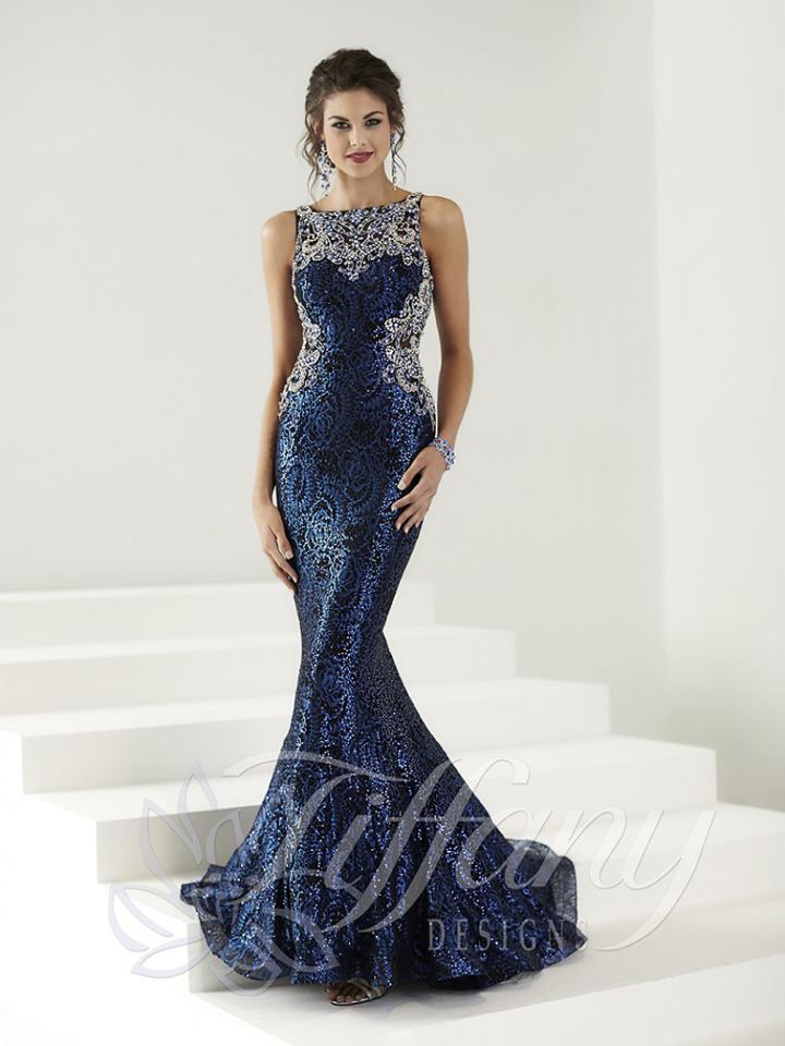 Tiffany Designs - Illusion Back With Fully Sequin Embellishment Trumpet Dress 16149