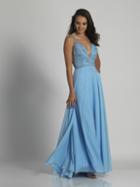 Dave & Johnny - A6155 Deep V-neck Beaded Evening Gown