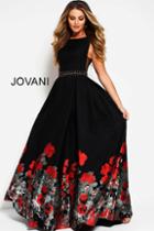 Jovani - 48370 Embellished Bateau Neck Floral Print Evening Dress