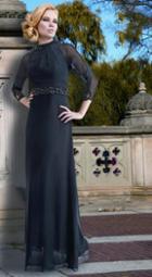 Janique - K-1200 3/4 Sleeve Silk Chiffon Gown In Black