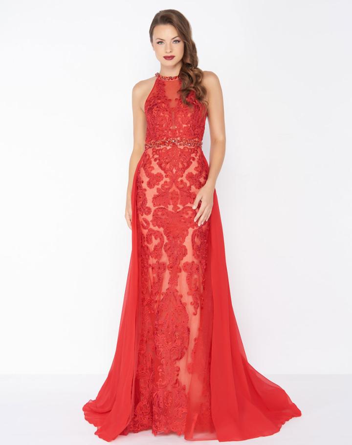 Mac Duggal - 62976r Lace Illusion Halter Sheath Dress