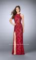 La Femme - Classy High Halter Lace Long Evening Gown With Side Slit 23708