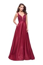 La Femme - 26203 Beaded Deep V-neck Mikado A-line Gown