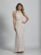 Dave & Johnny - A5743 Beaded Lace Halter Evening Dress