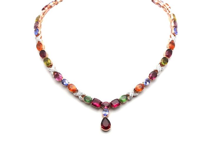 Tresor Collection - Multicolor Tourmaline, Tsavorite Garnet, Mandarine Garnet, Tanzanite And Diamond Necklace In 18kt Yellow Gold