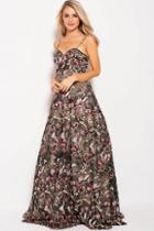 Jovani - 57973 Multicolor Floral Embroidered Sweetheart Prom Gown
