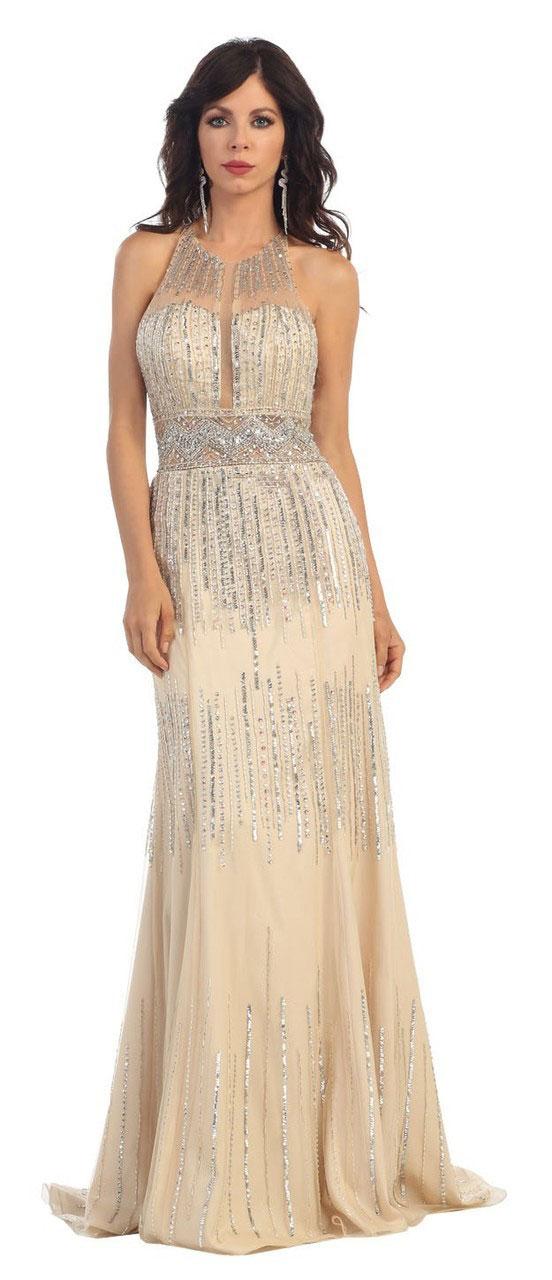 May Queen - Halter Neck With Rhinestone Embellished Long Dress Rq7329