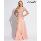 Jovani - Beaded Lace Ruched Waist Evening Dress 90644