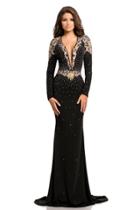 Johnathan Kayne - 8085 Long Sleeved Embellished Jersey Gown