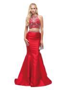 Dancing Queen - Two-piece High-neck With Beaded Bodice Mermaid Dress 9916