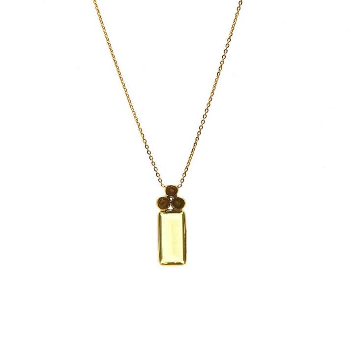Tresor Collection - Lemon Quartz Rectangular And Champagne Diamond Necklace In 18k Yellow Gold