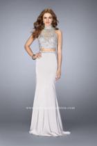 Gigi - Crystal Beaded Detail Halter Crop Top And Jersey Skirt Prom Dress 24495