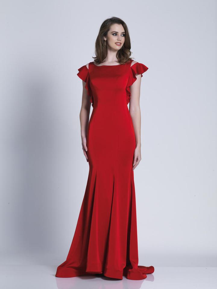 Dave & Johnny - A5908 Cutout Ruffled Sleeves Evening Gown
