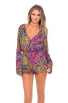 Luli Fama - Gipsy Soul Wrap Front Long Sleeve Romper In Multicolor (l45794l)