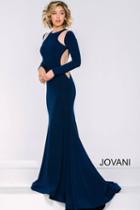 Jovani - 35343 Long Sleeves Cutout Fitted Gown