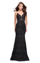 La Femme - 26106 Scalloped Deep V-neck Trumpet Dress