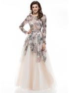 Colors Couture - J034sl Embellished Long Sleeve A-line Dress