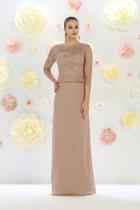 May Queen - Exquisite Lacy Top Three Fourth Sleeve Long Gown Mq1412
