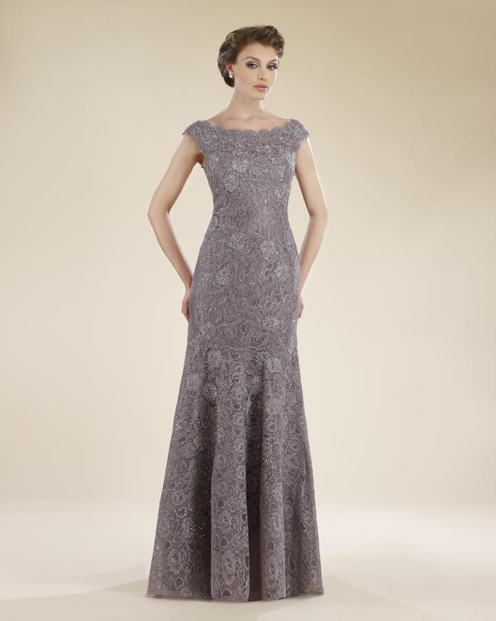 Rina Di Montella - Rd1919 Lace Applique Scalloped Bateau Trumpet Dress