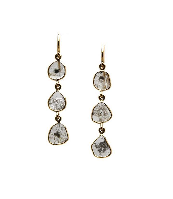 Tresor Collection - Organic Diamond 3 Dangle - Slice Earrings In 18k Yellow Gold
