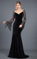 Rachel Allan Couture - 8282 Beaded V-neck Velvet Trumpet Dress