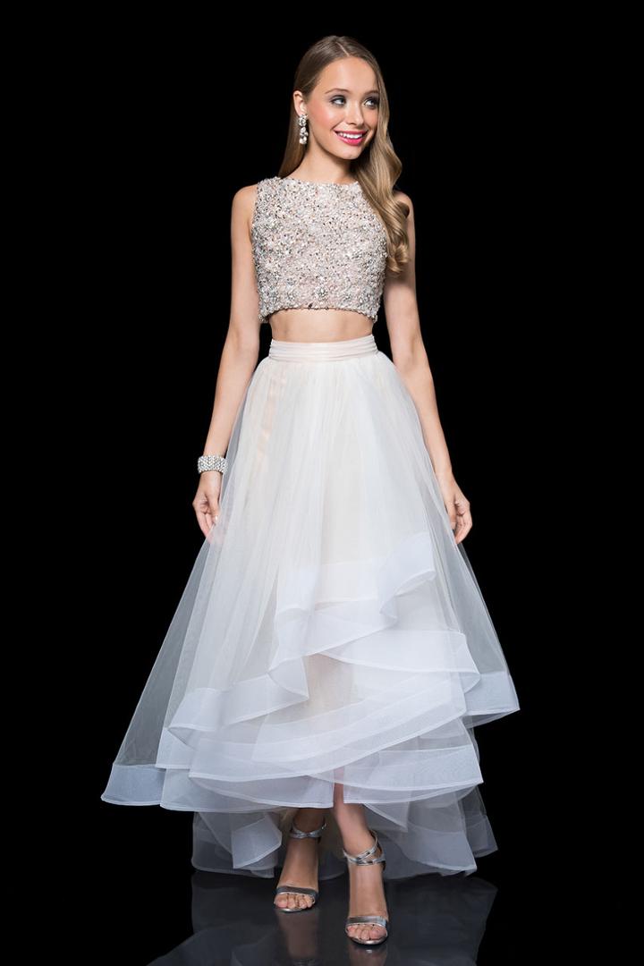 Terani Couture - Sparkling Crystal Embellished Bateau Neck Two Piece High-low A-line Gown 1611p1364a