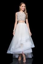 Terani Couture - Sparkling Crystal Embellished Bateau Neck Two Piece High-low A-line Gown 1611p1364a