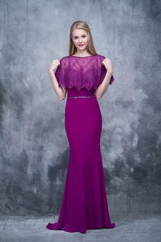Nina Canacci - 1338 Sheath Dress With Lace Cape Overlay