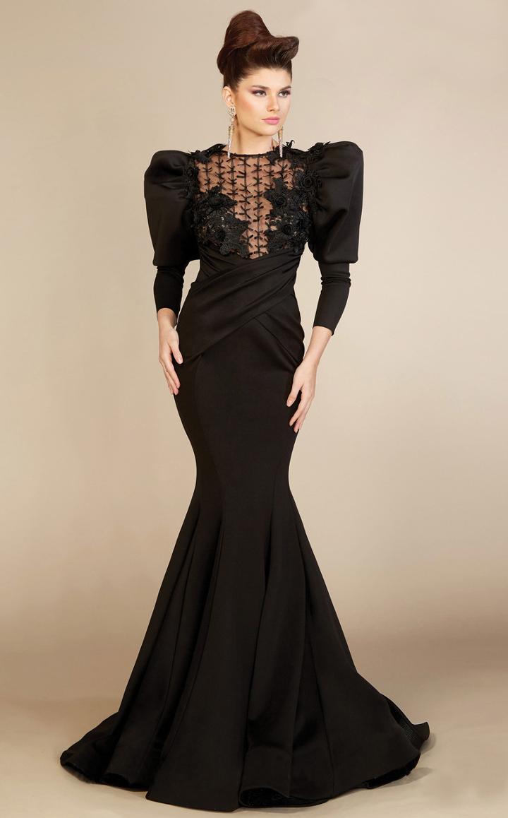 Mnm Couture - S0002 Long Puffed Sleeve Mermaid Evening Gown