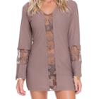 Luli Fama - Crochet Cutout Plunge V-neck Dress In Sandy Toes (l503965)