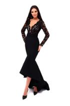 Tarik Ediz - 50303 Lacy Deep V-neck High Low Mermaid Gown