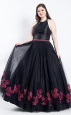 Rachel Allan Curves - 6317 Beaded Halter Mikado Tulle Ballgown