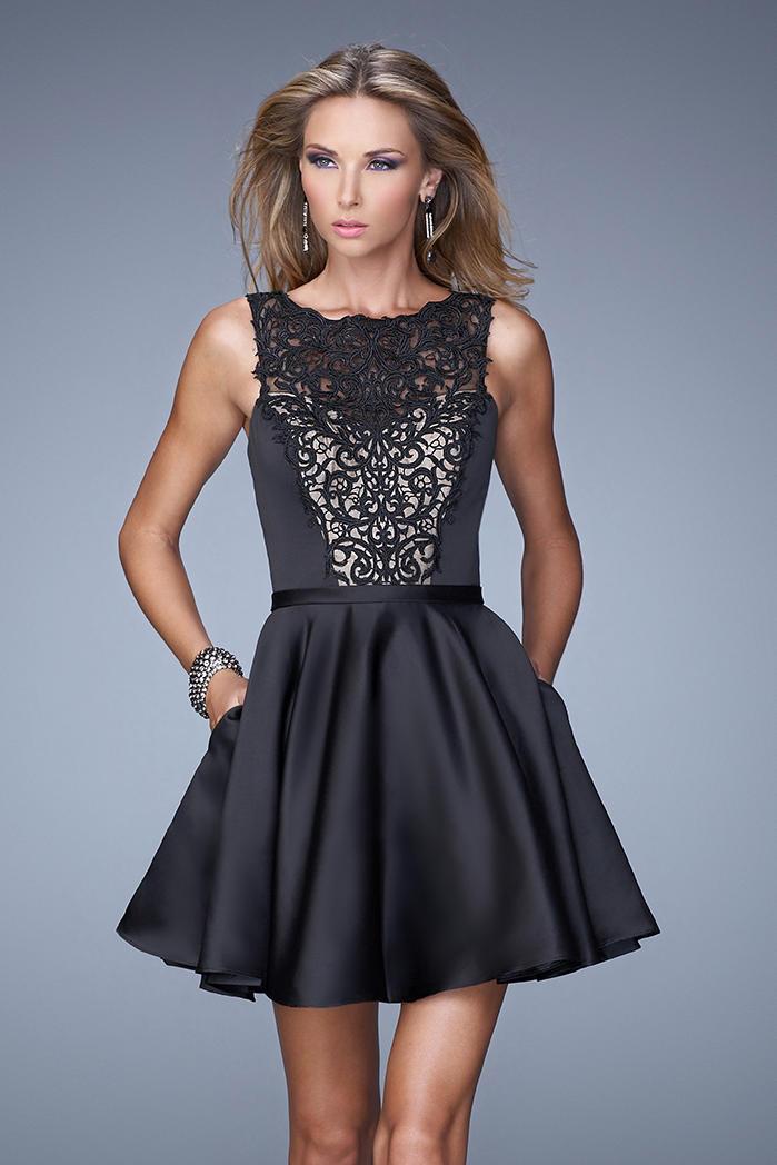 La Femme - 21297 Embroidered Satin A-line Dress