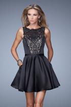 La Femme - 21297 Embroidered Satin A-line Dress