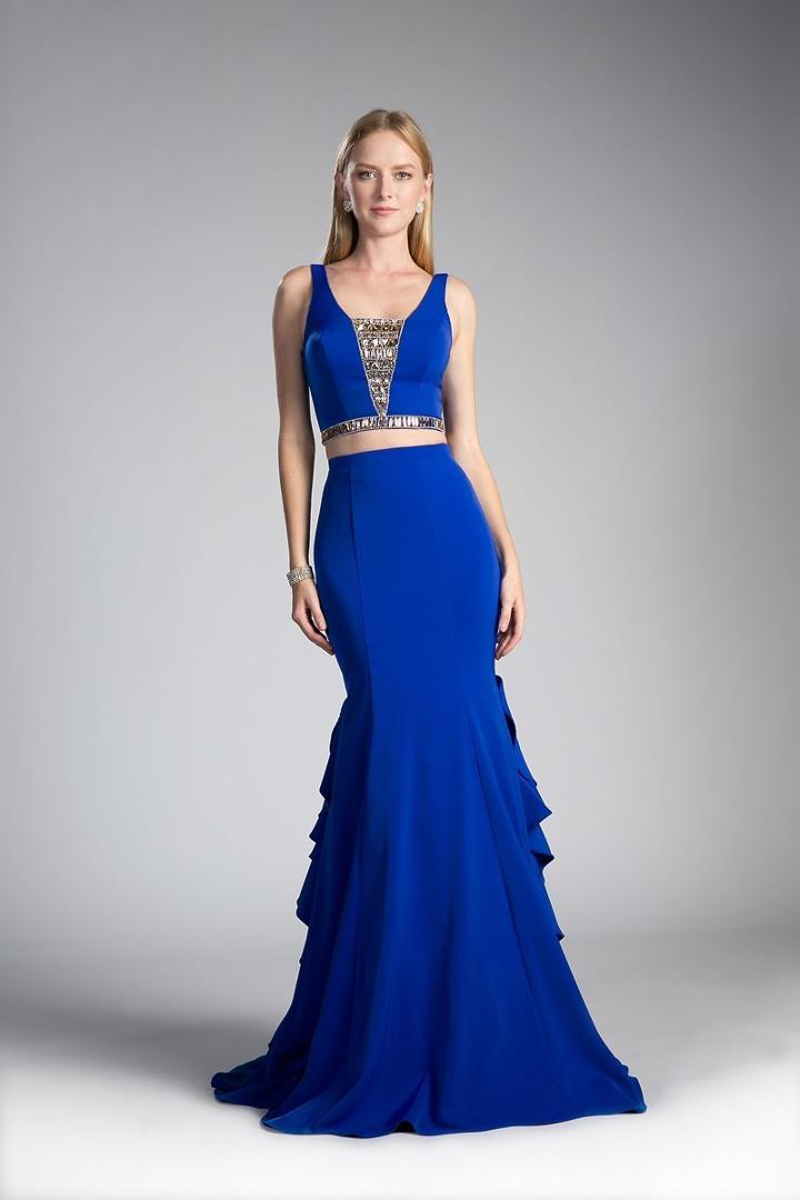 Cinderella Divine - Two Piece Sleeveless Ruffled Trumpet Gown