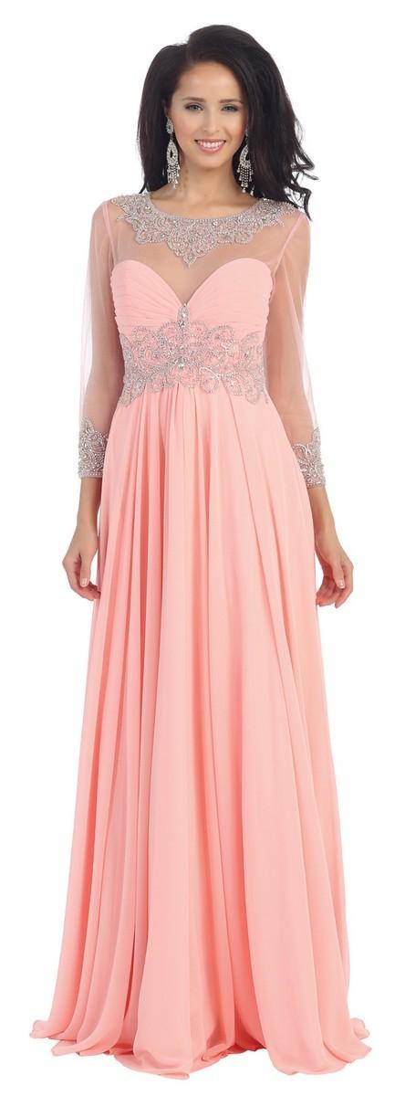 Elegant Long Sleeve Sequined Chiffon Dress