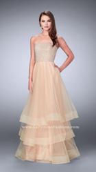 La Femme - Embellished Strapless Tiered Tulle Long Evening Gown 24323